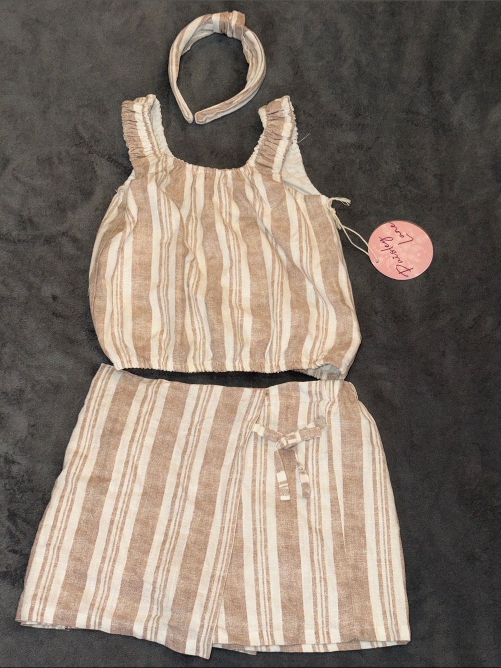 Striped Brown & Cream Kids Shorts Set with Headband